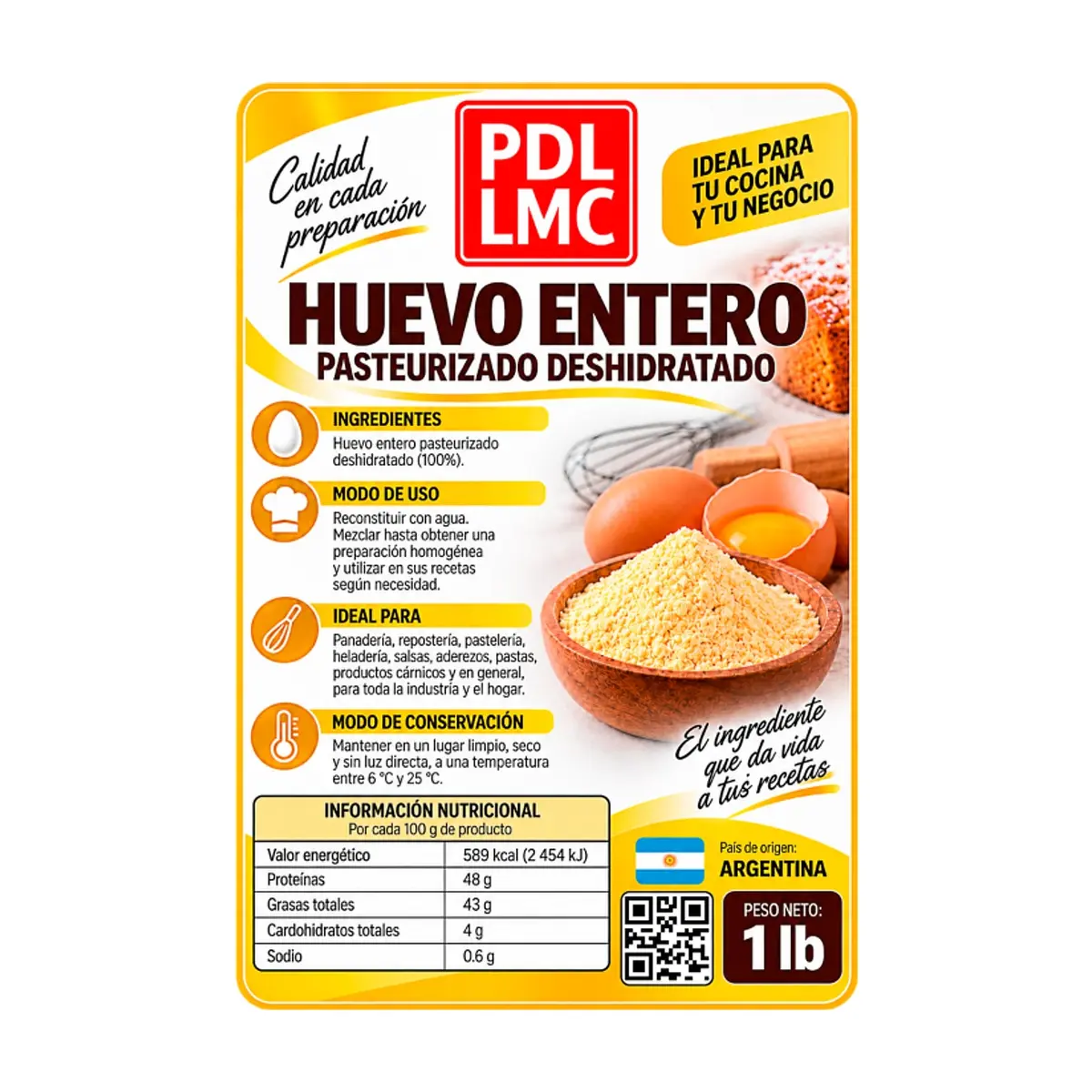 Huevo entero pasteurizado deshidratado PDL LMC (454 g / 1 lb) - Thumbnail 2