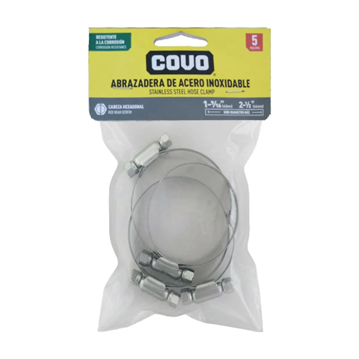 Abrazaderas de acero inoxidable 40 mm - 64 mm Covo (5 U)