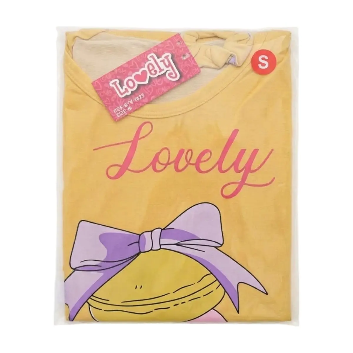 Pijama de dos piezas femenino color mamoncillo con diseño central macarons Lovely (Talla S) - Miniatura 2