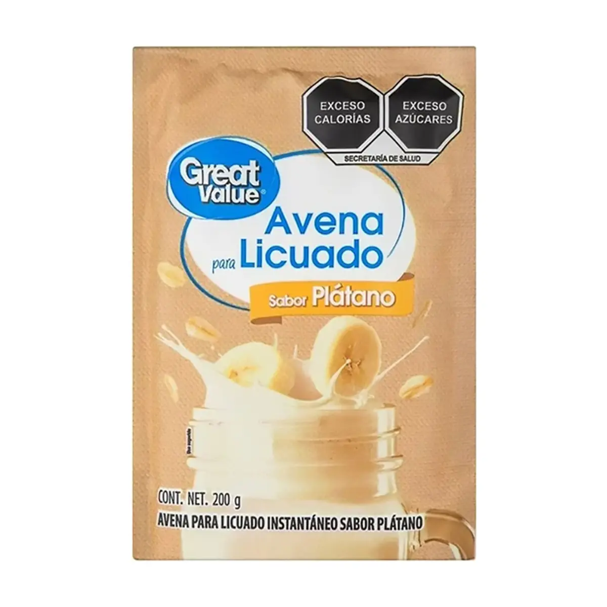 Avena para licuado instantáneo sabor plátano Great Value (200 g / 7.05 oz)