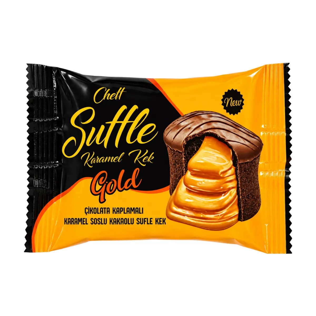 Pastel de cacao con cobertura de chocolate y salsa de caramelo Gold (45 g / 1.58 oz)