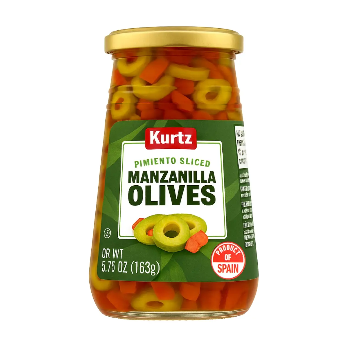 Aceitunas manzanilla en rodajas con pimiento Kurtz (163 g / 5.57 oz)