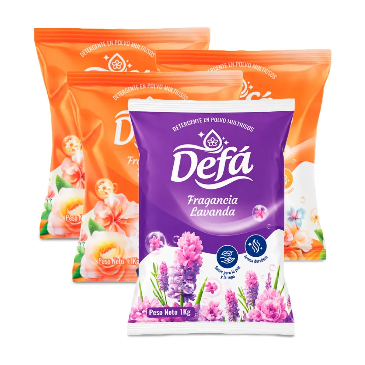 Combo de detergentes Defá #5: Detergente en polvo multiusos fragancia de lavanda Defá + Detergente en polvo multiusos fragancia floral Defá