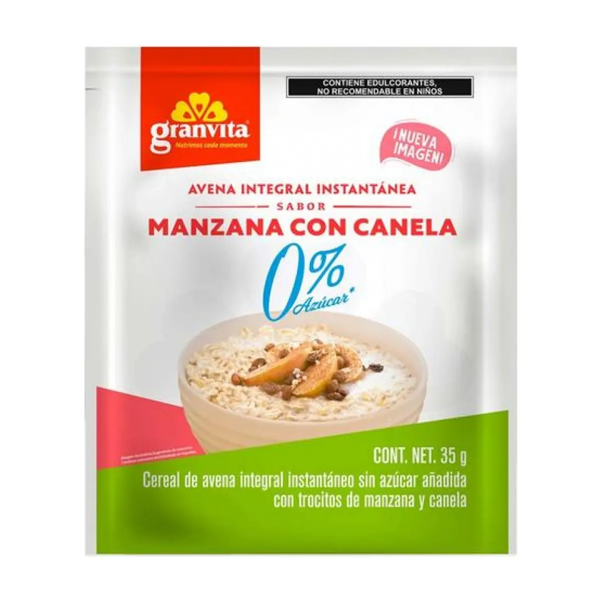 Avena integral instantánea sin azúcar sabor manzana con canela Granvita (35 g / 1.23 oz)