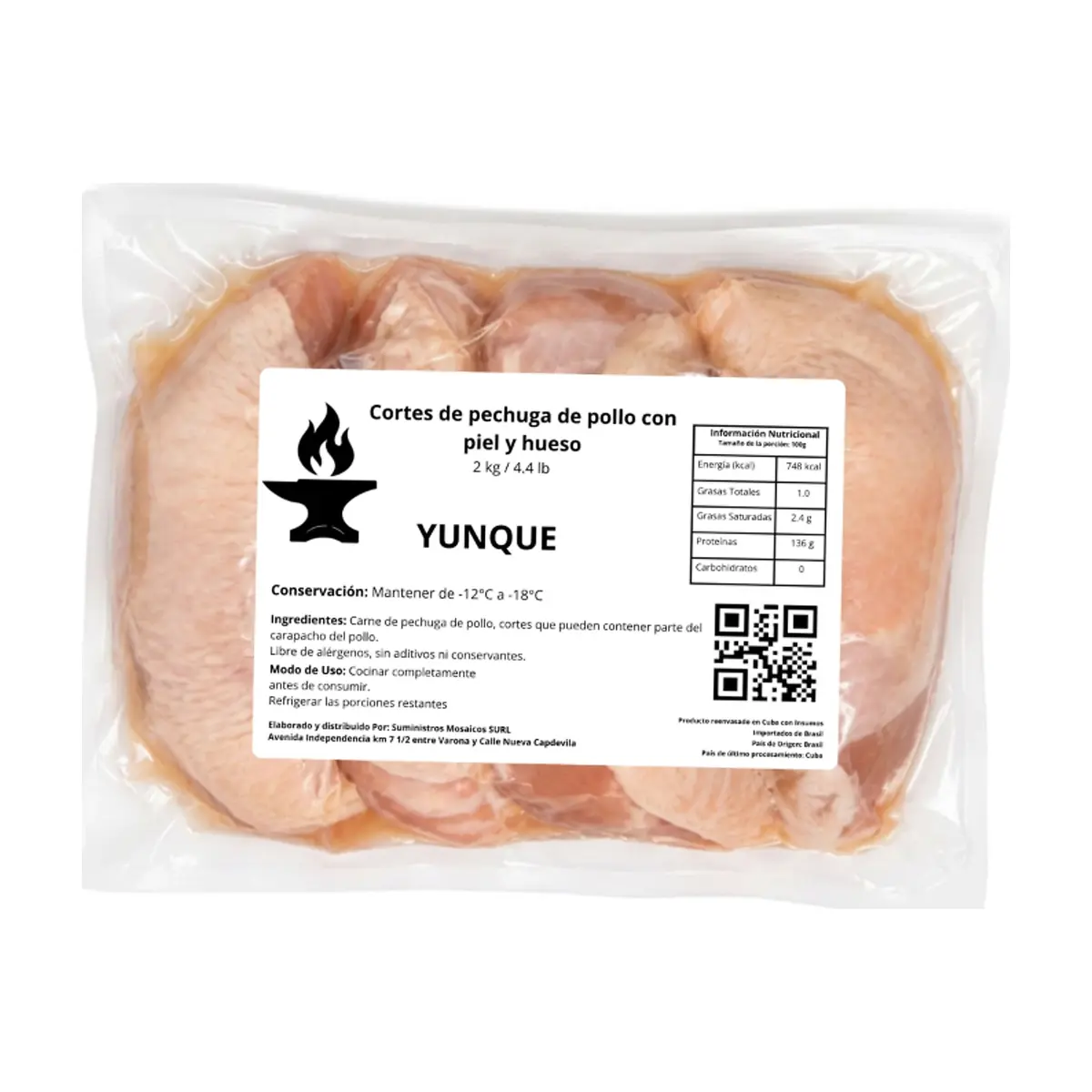 Cortes de pechuga de pollo con piel y hueso Yunque (2 kg / 4.4 lb) - Miniatura 3