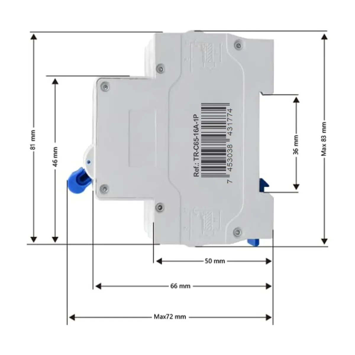 Interruptor - breaker - termomagnético de 16 A 1 polo tipo europeo Troen - Thumbnail 2