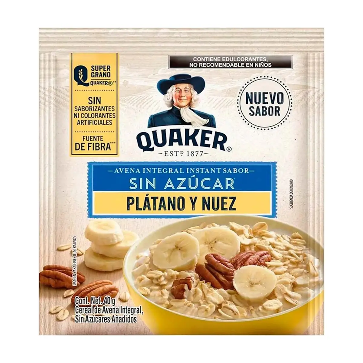 Avena integral sin azúcar sabor plátano y nuez Quaker (40 g / 1.41 oz) - Thumbnail 5