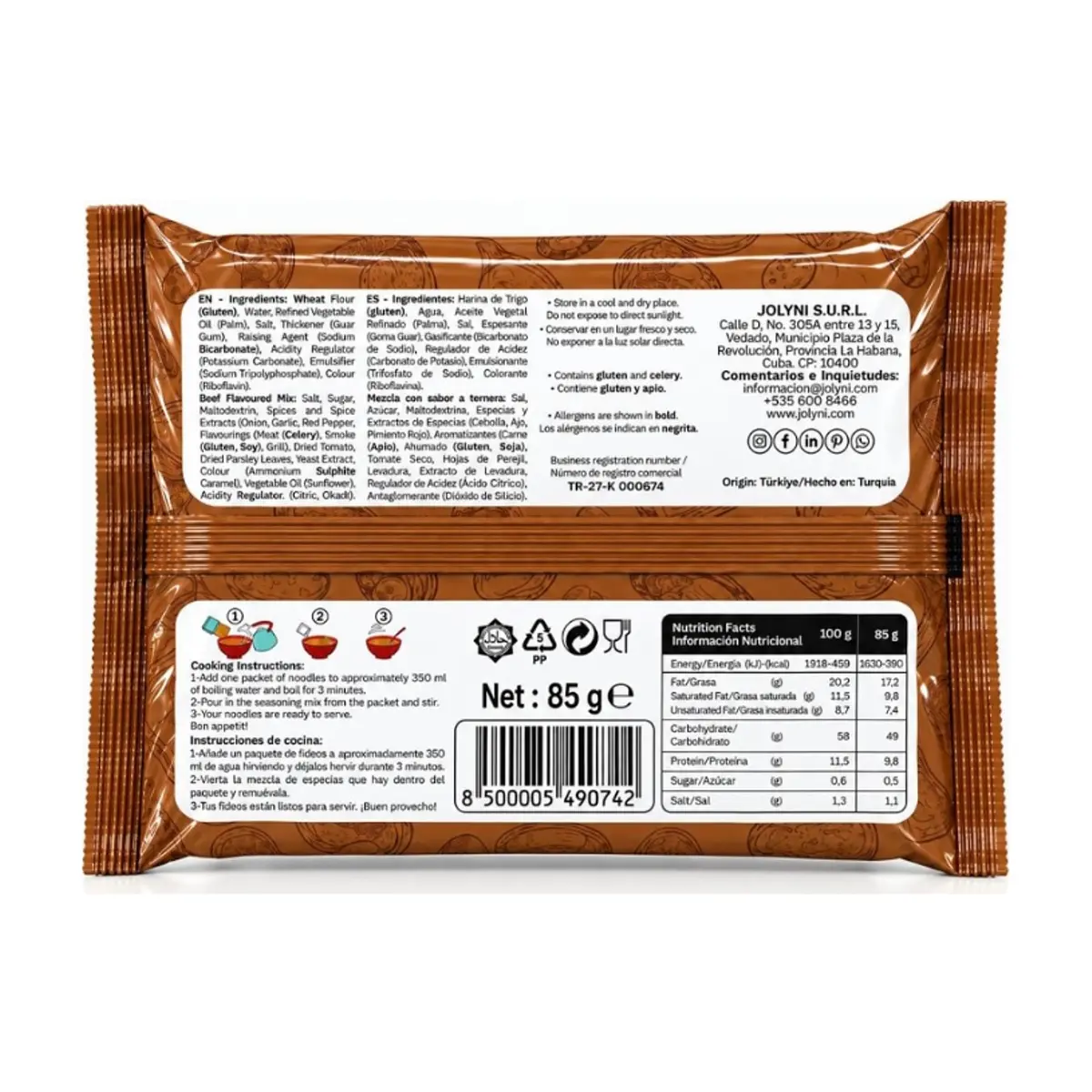 Sopa de fideos instantáneos Jolyni sabores pollo, ternera y vegetales (3 x 85 g / 3 oz) - Thumbnail 3