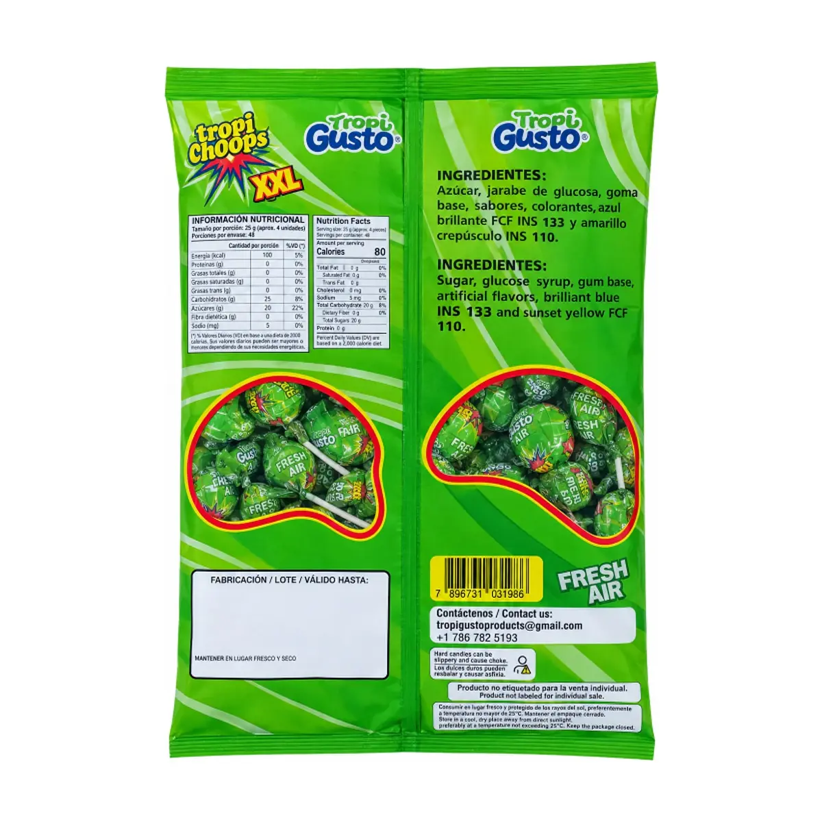 Paquete de chupa chupa XXL relleno de chicle sabor yerbabuena Tropi Gusto (1.2 kg / 2.64 lb) - Thumbnail 2
