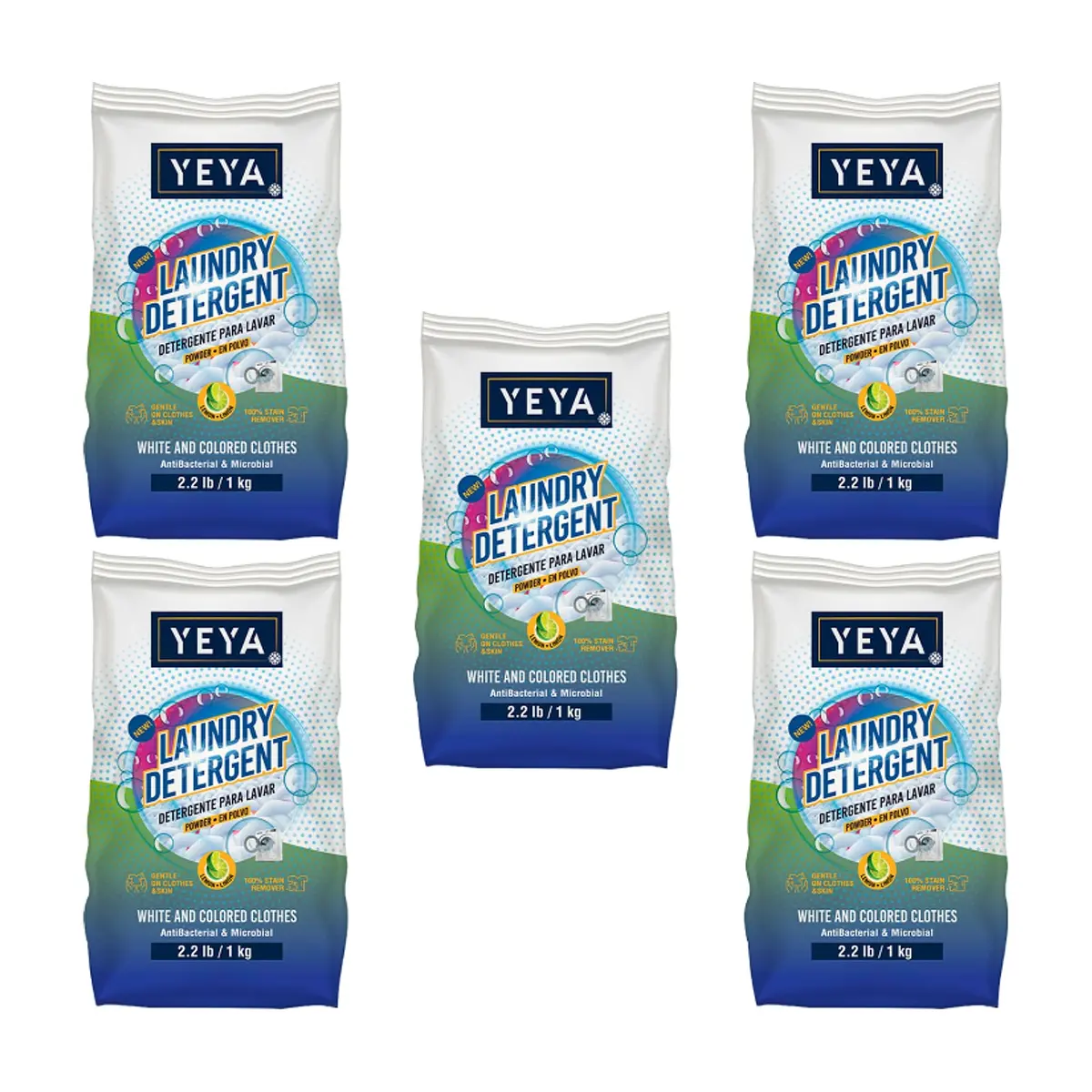 Detergente en polvo con aroma a limón YEYA (5 x 1 kg / 2.2 lb)