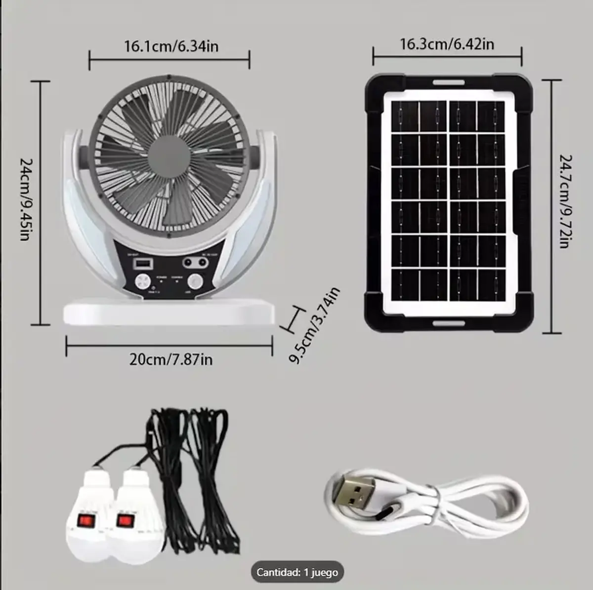 Set Emergente Ventilador, 2 Bombillas y Panel Solar - Thumbnail 3