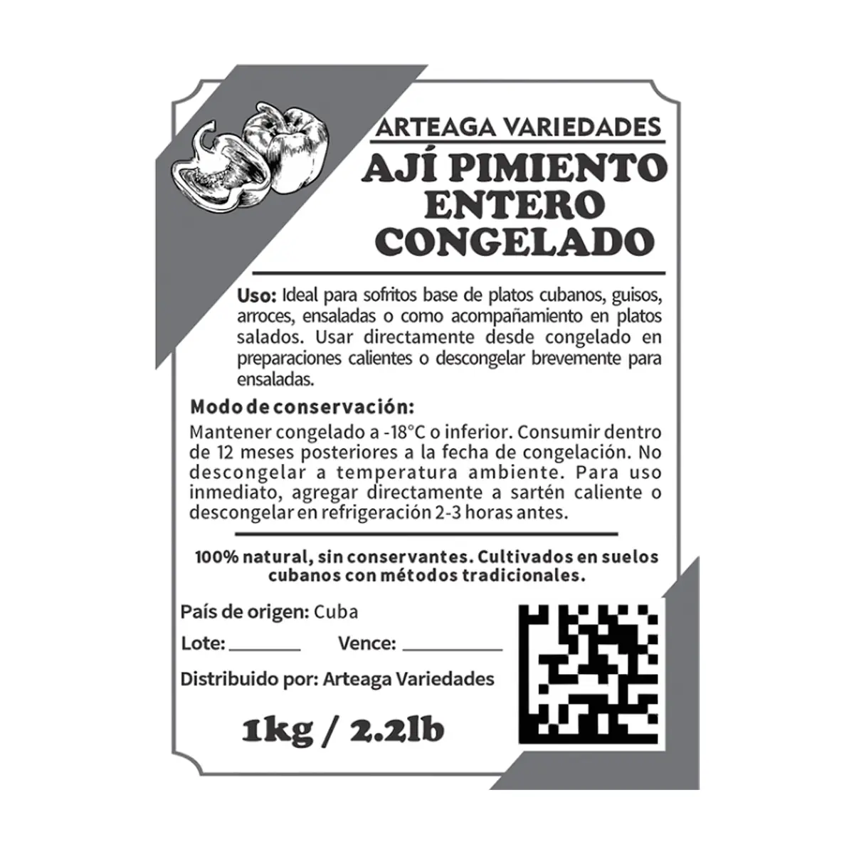 Ají pimiento entero congelado Arteaga Variedades (1 kg / 2.2 lb) - Miniatura 2
