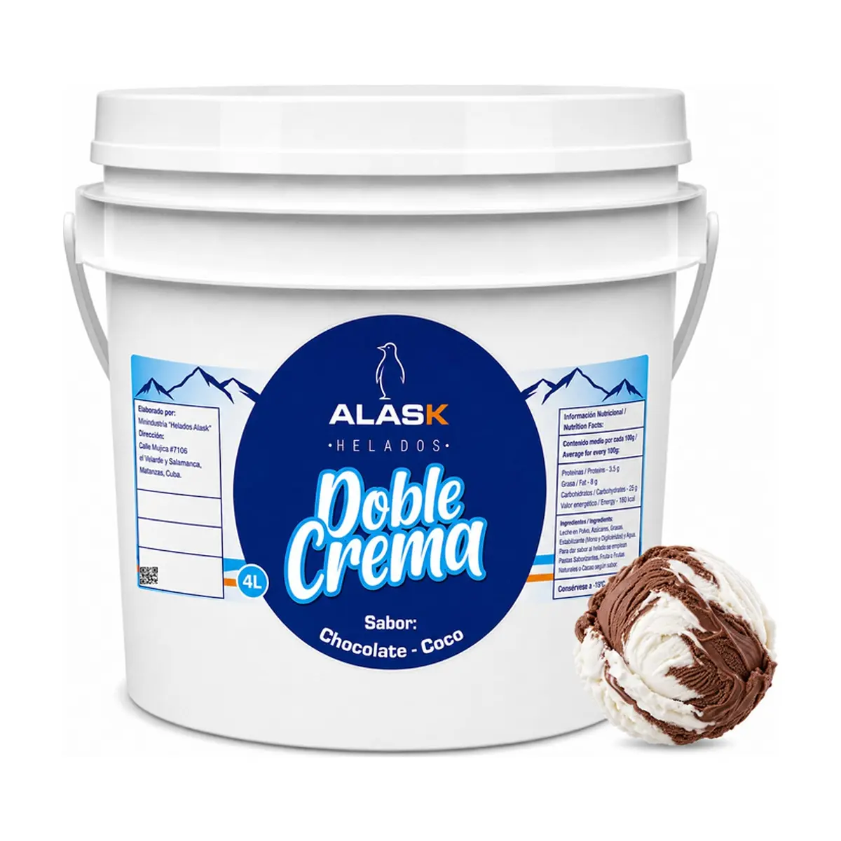 Helado doble crema sabor chocolate y coco Alask (4 L) - Miniatura 1