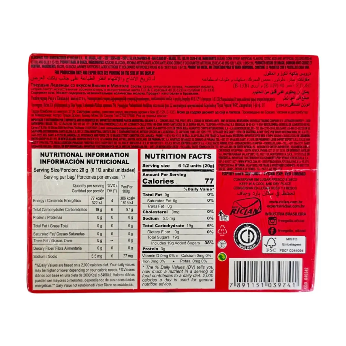 Caramelos duros sabor a cereza y mentol Freegells (334.8 g / 11.80 oz) - Thumbnail 2