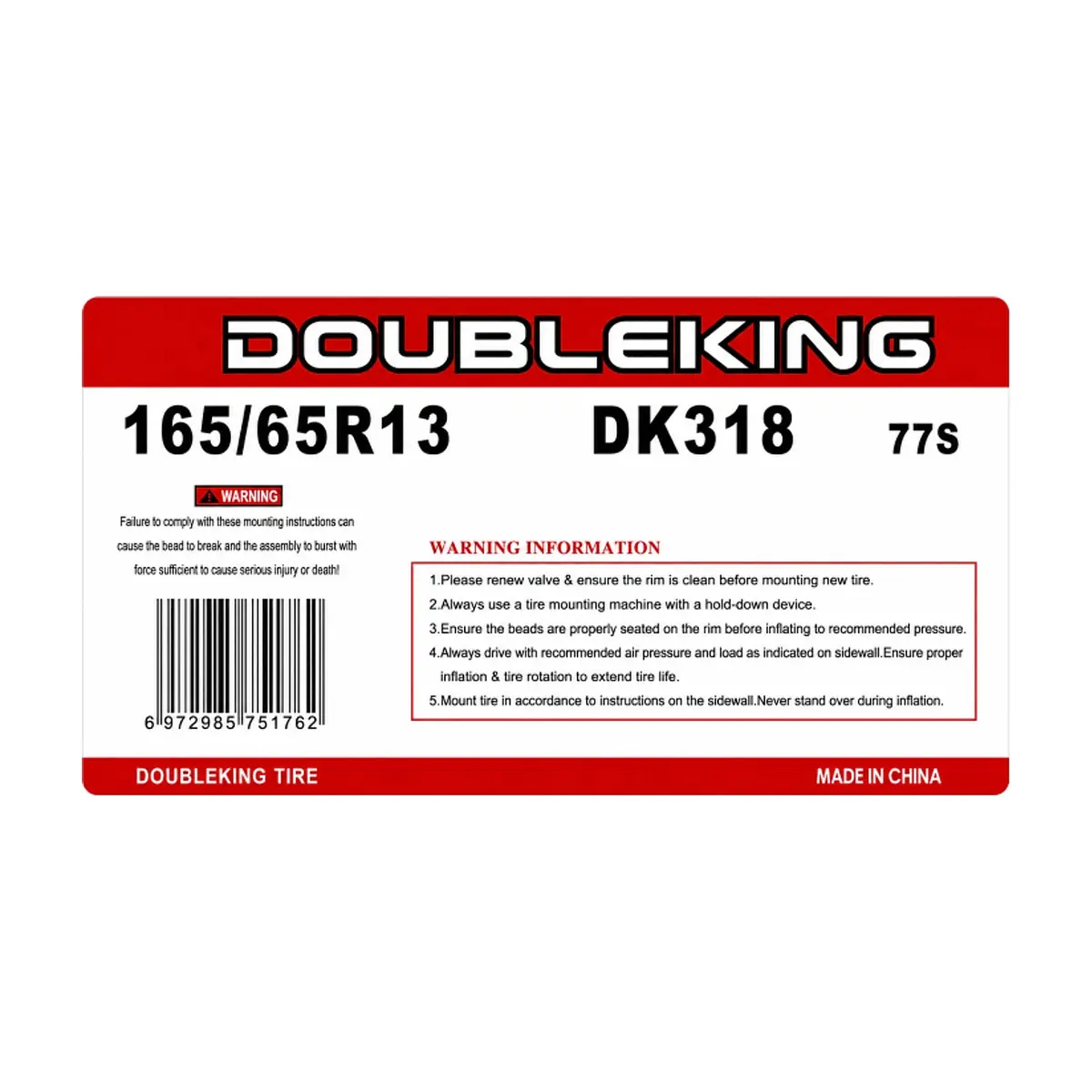 Neumático -goma- para carro 165 / 65 R13 Double King DK318 - Thumbnail 4