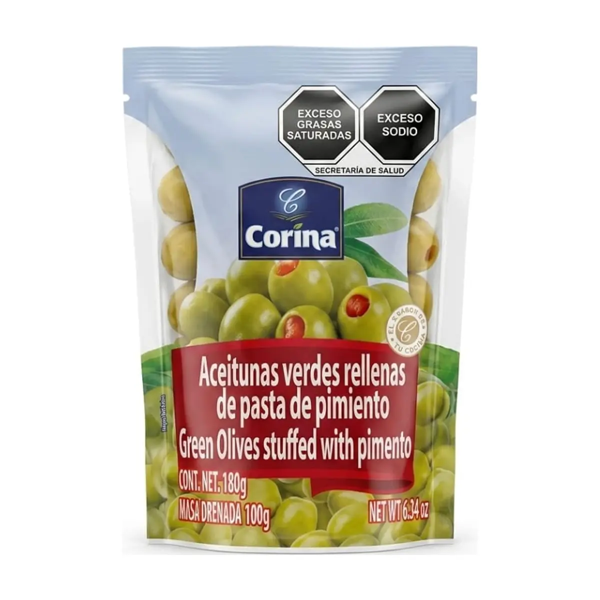 Aceitunas verdes rellenas de pasta de pimiento Corina (180 g / 6.34 oz)