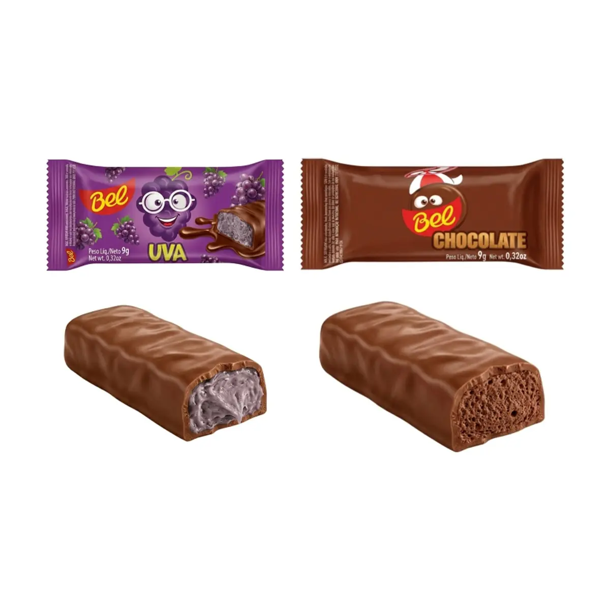 Bombones de chocolate Bel rellenos de crema de chocolate y uva