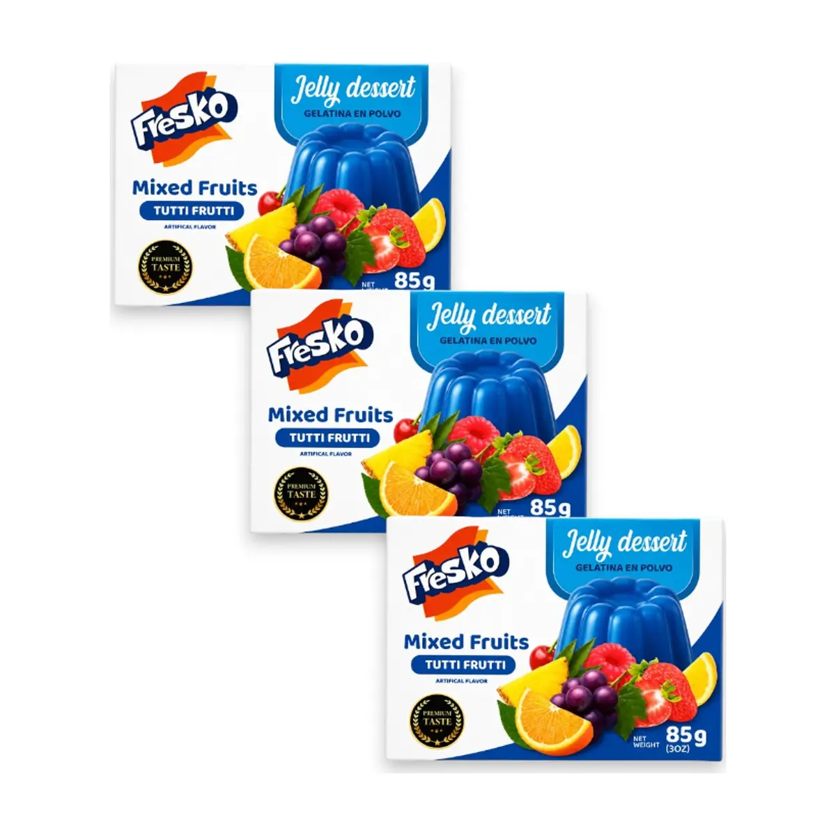 Gelatina de cóctel de frutas Fresko (3 x 85 g / 3 oz)