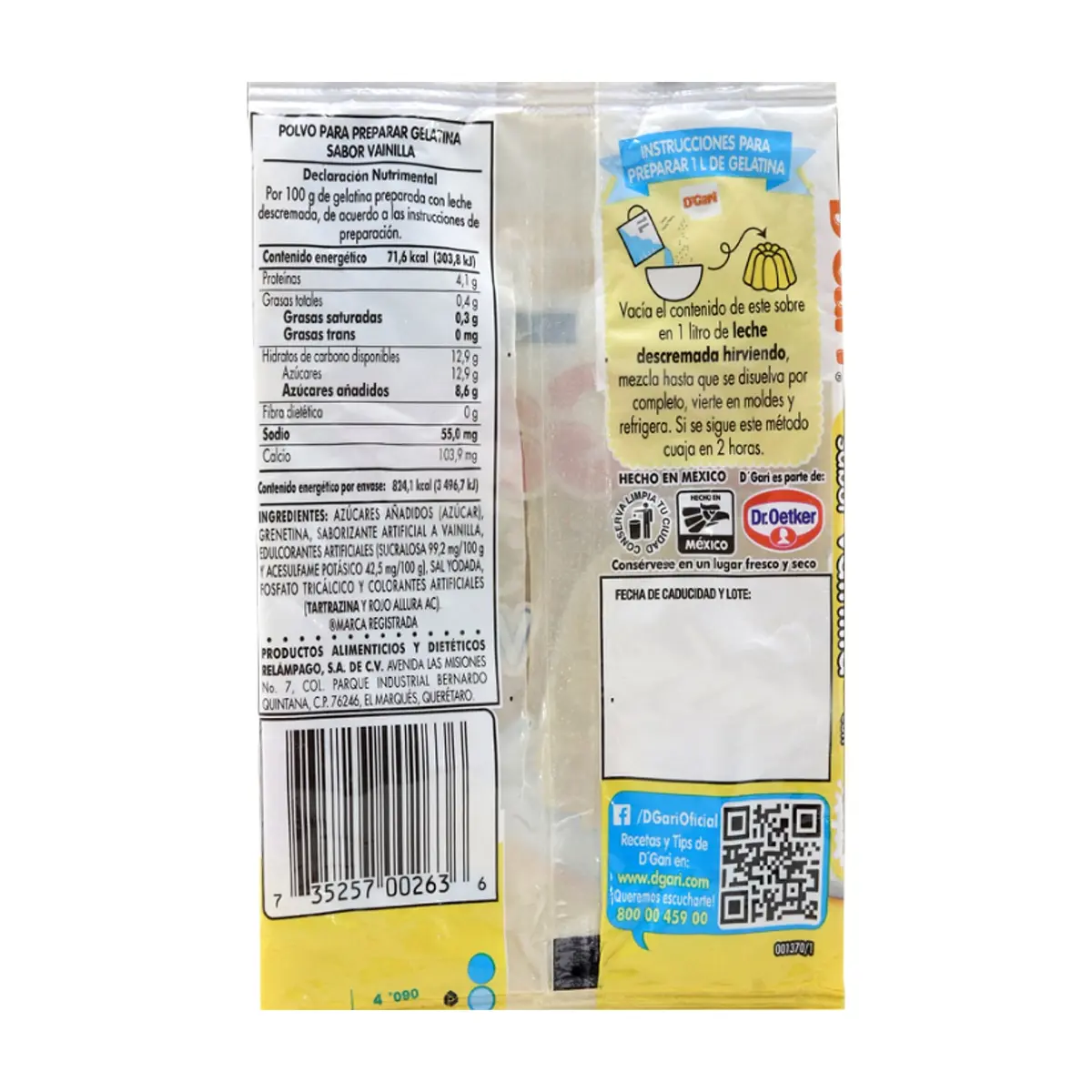 Polvo para preparar gelatina con leche sabor vainilla D´Gari (120 g / 4.23 oz) - Miniatura 4