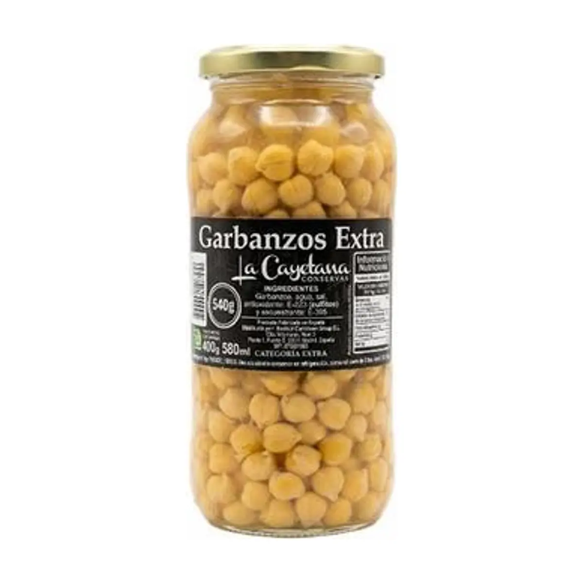 Garbanzos Cocidos en Tarro de Cristal (540 gr) LA CAYETANA