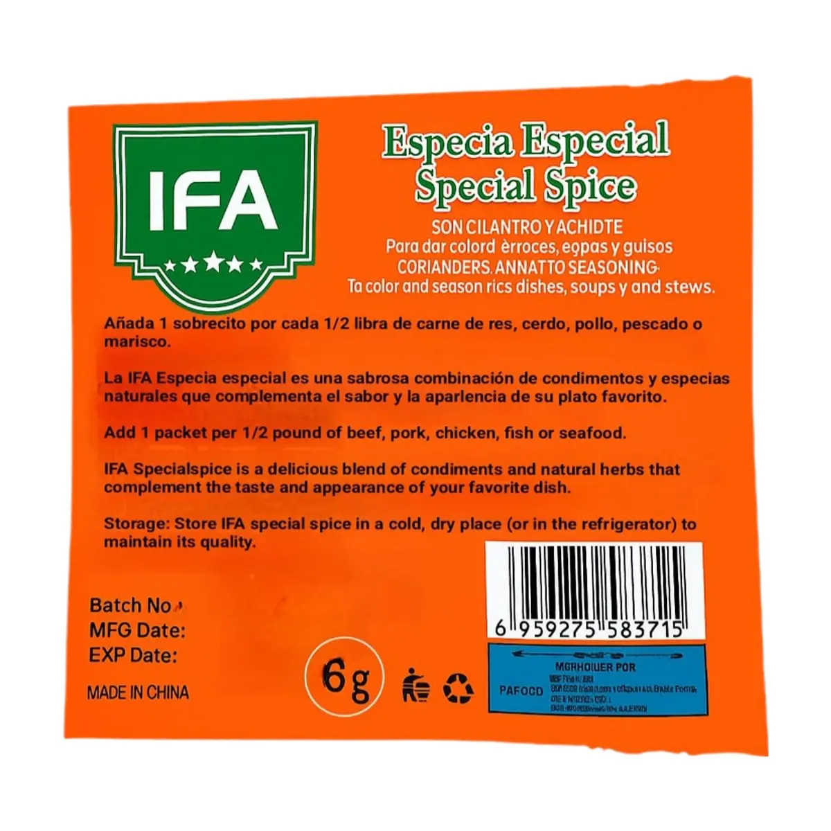 Sazón especia especial con cilantro y achiote IFA (6 g) - Thumbnail 2
