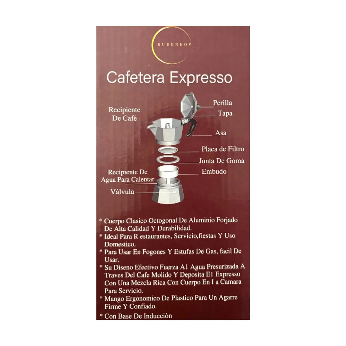 Cafetera expresso de inducción de 6 tazas de café Rudenkov - Thumbnail 3