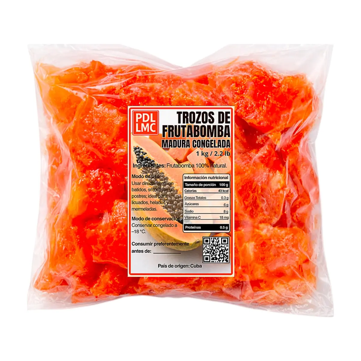 Trozos de frutabomba madura congelada (1 kg / 2.2 lb) - Image 1