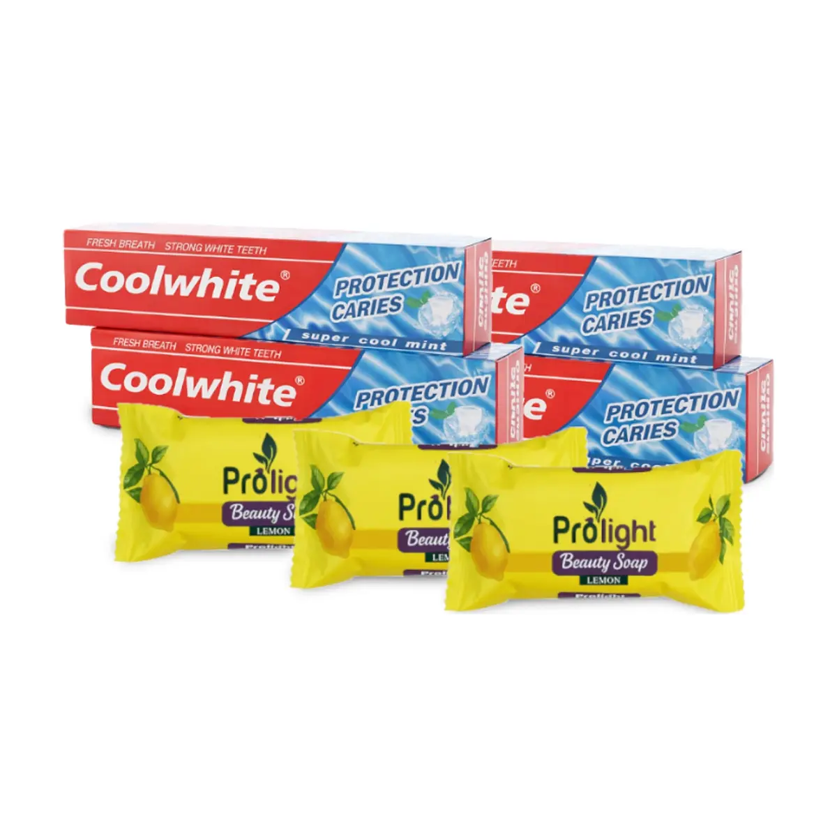 Combo de aseo personal #5: Pasta dental mentolada Coolwhite + Jabón de belleza con fragancia a limón Prolight