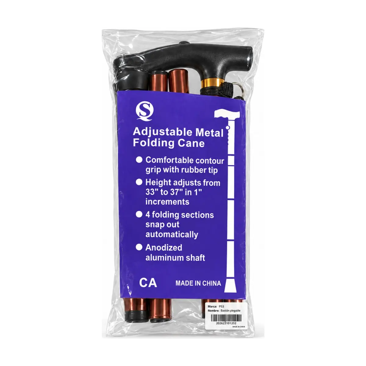 Bastón ajustable plegable de aleación de aluminio color cobre P53 CA (1 U) - Miniatura 3