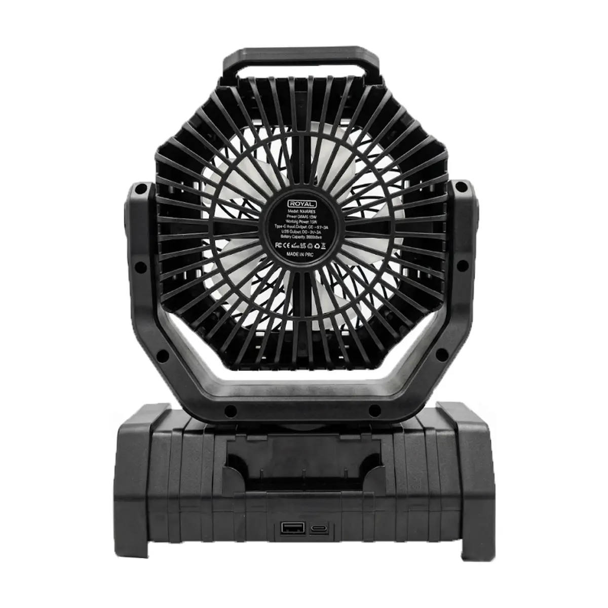 Ventilador recargable portátil con luz led color negro RA65REB Royal - Thumbnail 2