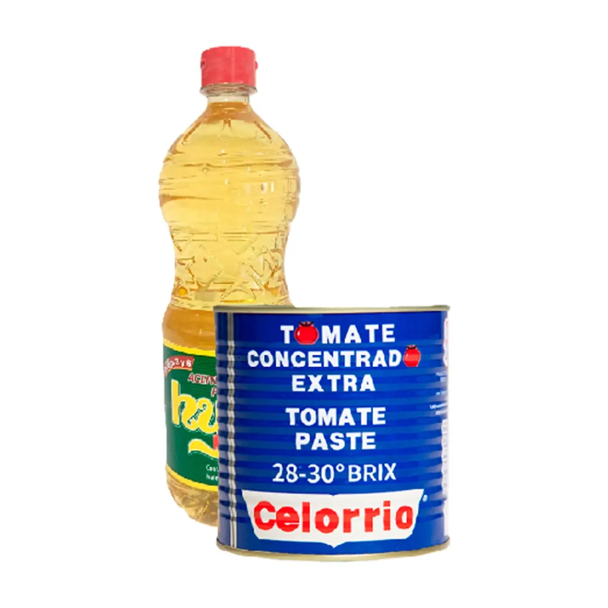 Aceite de soya puro Hysa (1 L) + Pasta de tomate concentrado extra Celorrio (800 g / 28.22 oz)