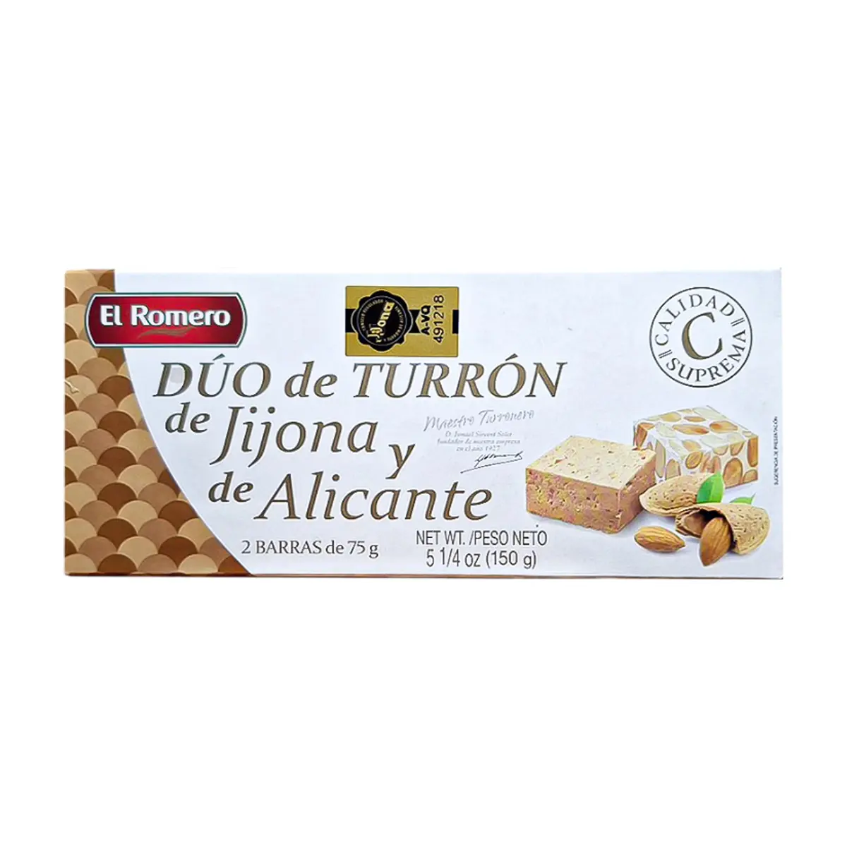 Dúo de turrón de jijona y de alicante El Romero (150 g / 5.29 oz) - Miniatura 1