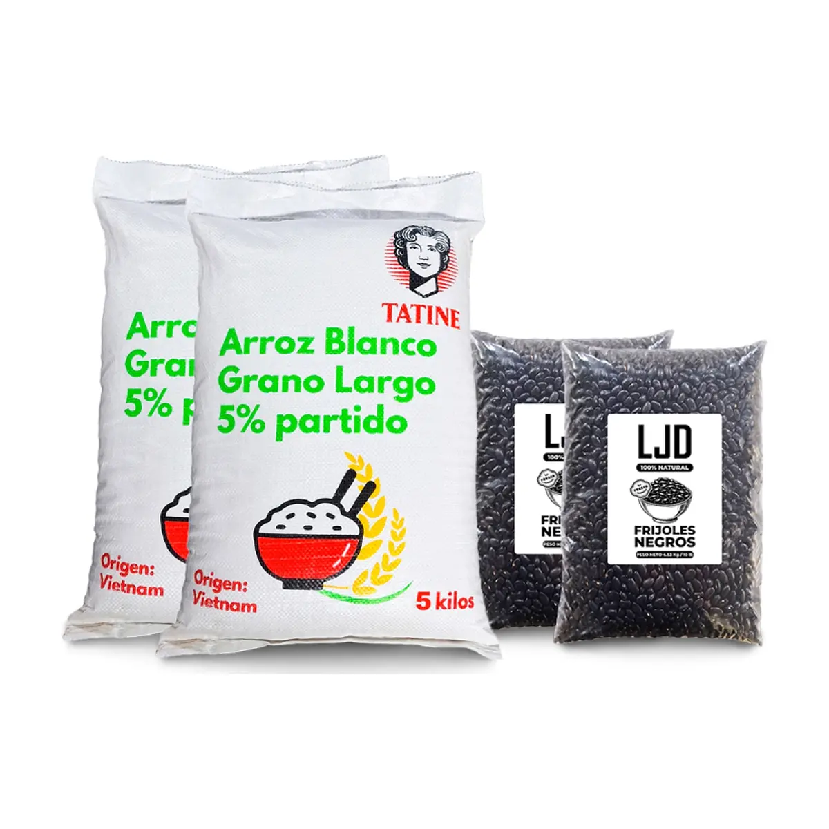 Combo básico #3: Arroz de grano largo 5% de grano partido Tatine + Frijoles negros LJD