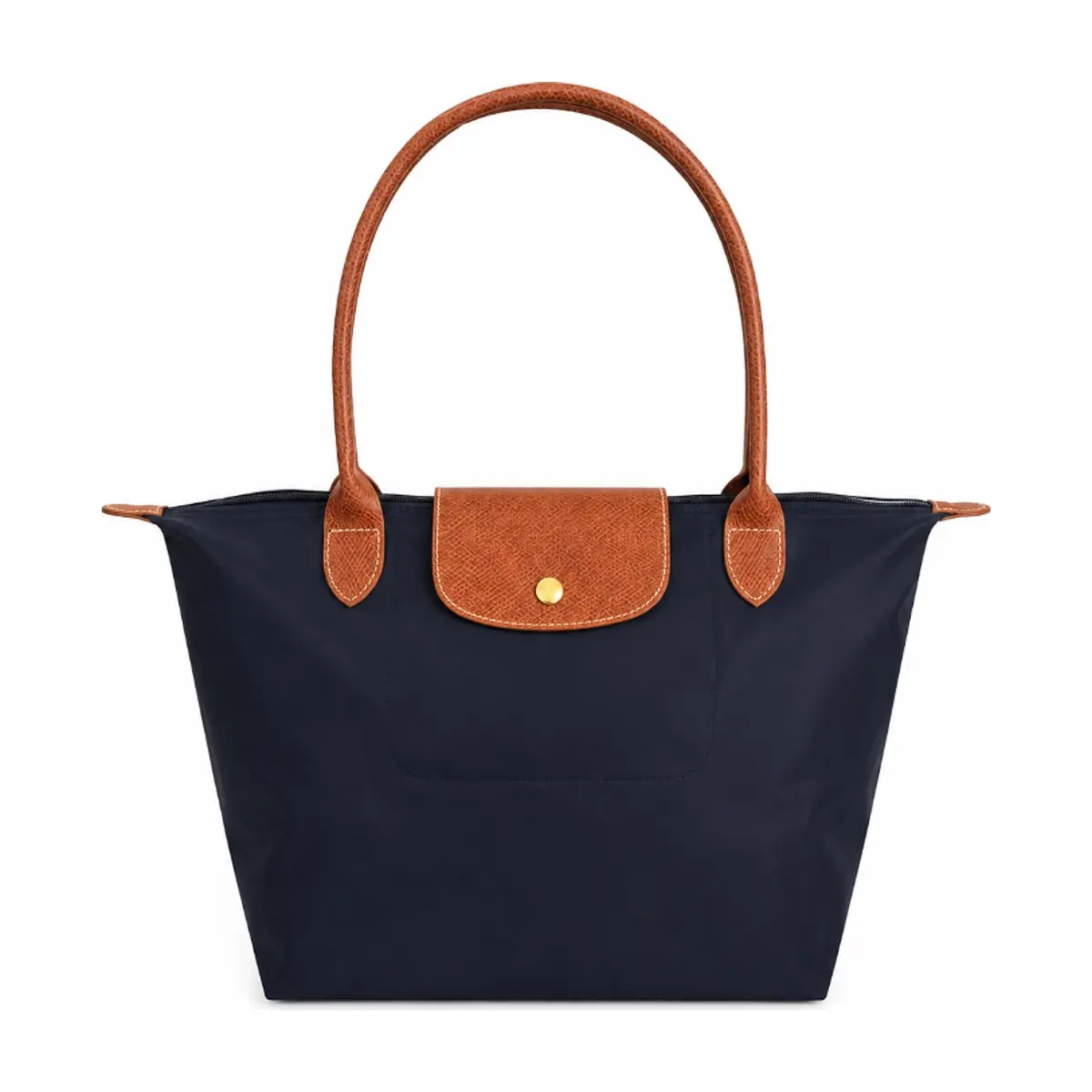 Bolso de nailon azul marino plegable con detalles camel y asas extraíbles Isabella - Thumbnail 4