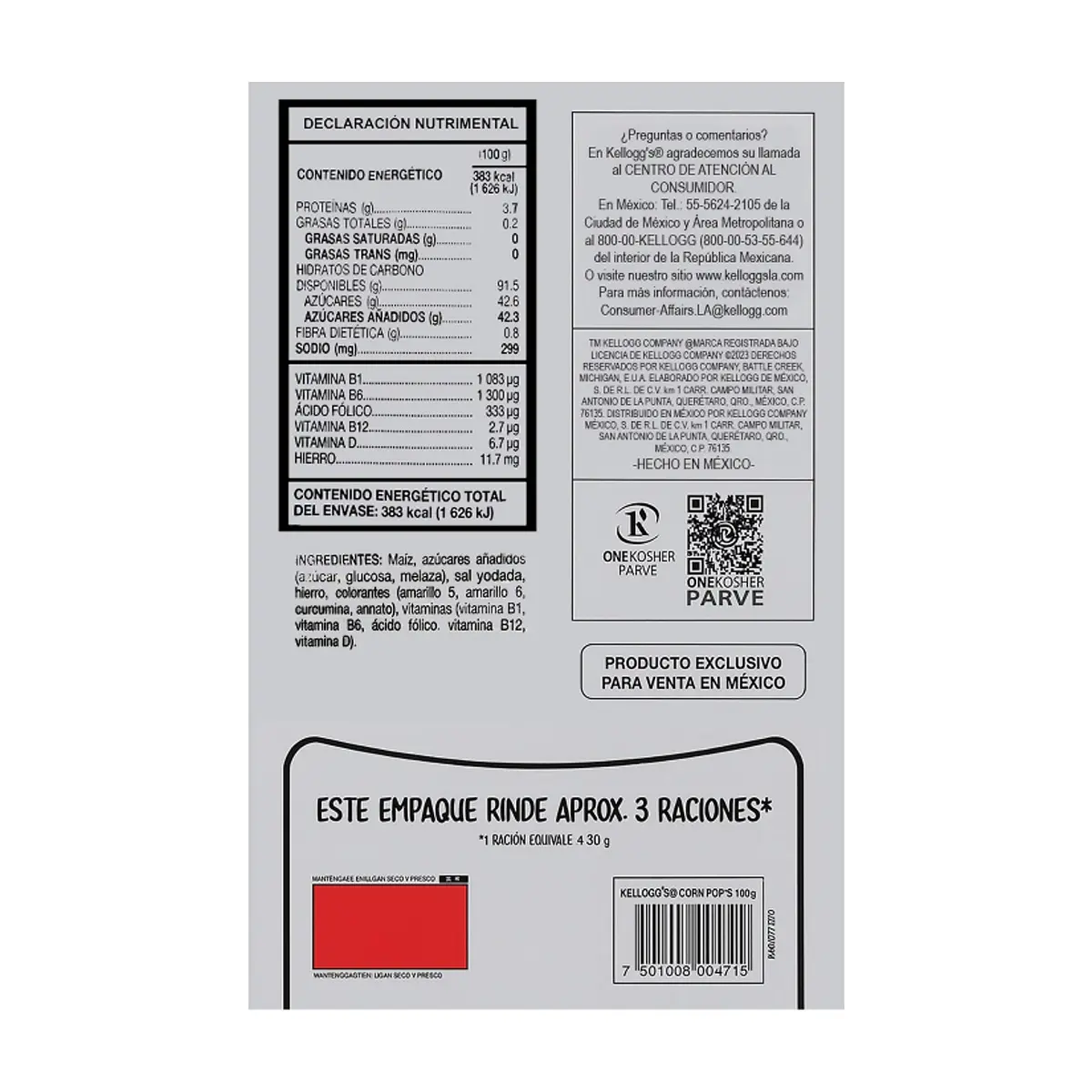 Cereal de maíz inflado y endulzado Kellogg's (100 g / 3.53 oz) - Miniatura 9