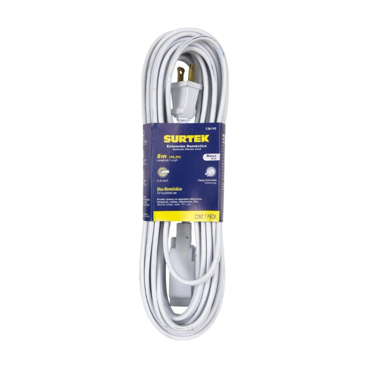 Extensión eléctrica doméstica color blanco 8 m Surtek 136145 - Thumbnail 2