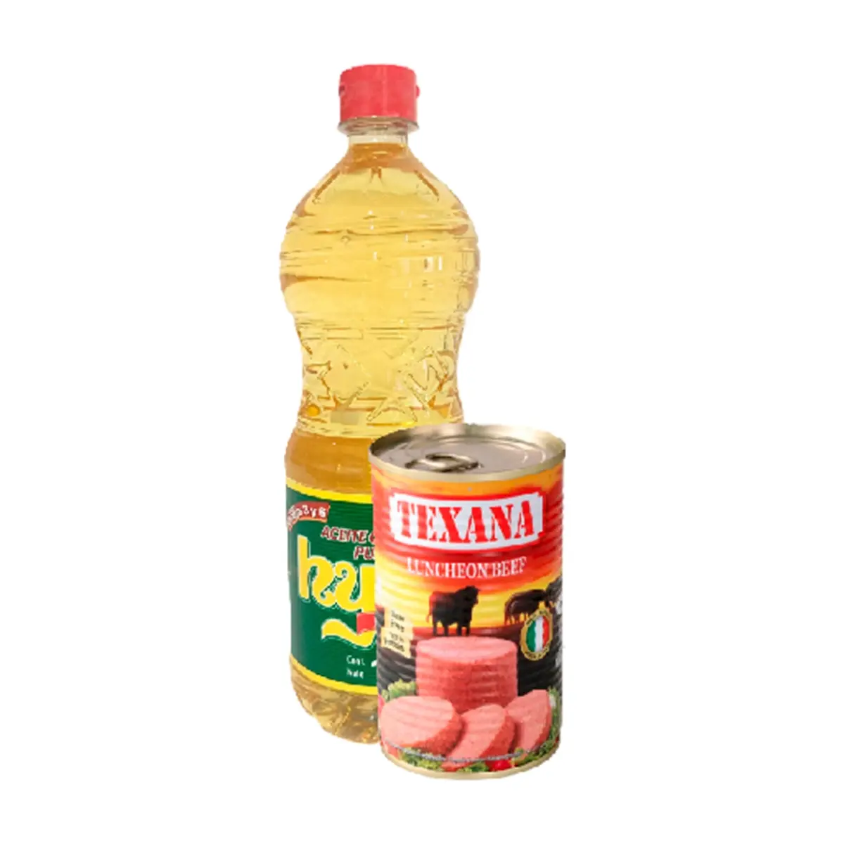 Aceite de soya puro Hysa (1 L) + Carne de res enlatada tipo spam Texana (400 g / 14.11 oz)