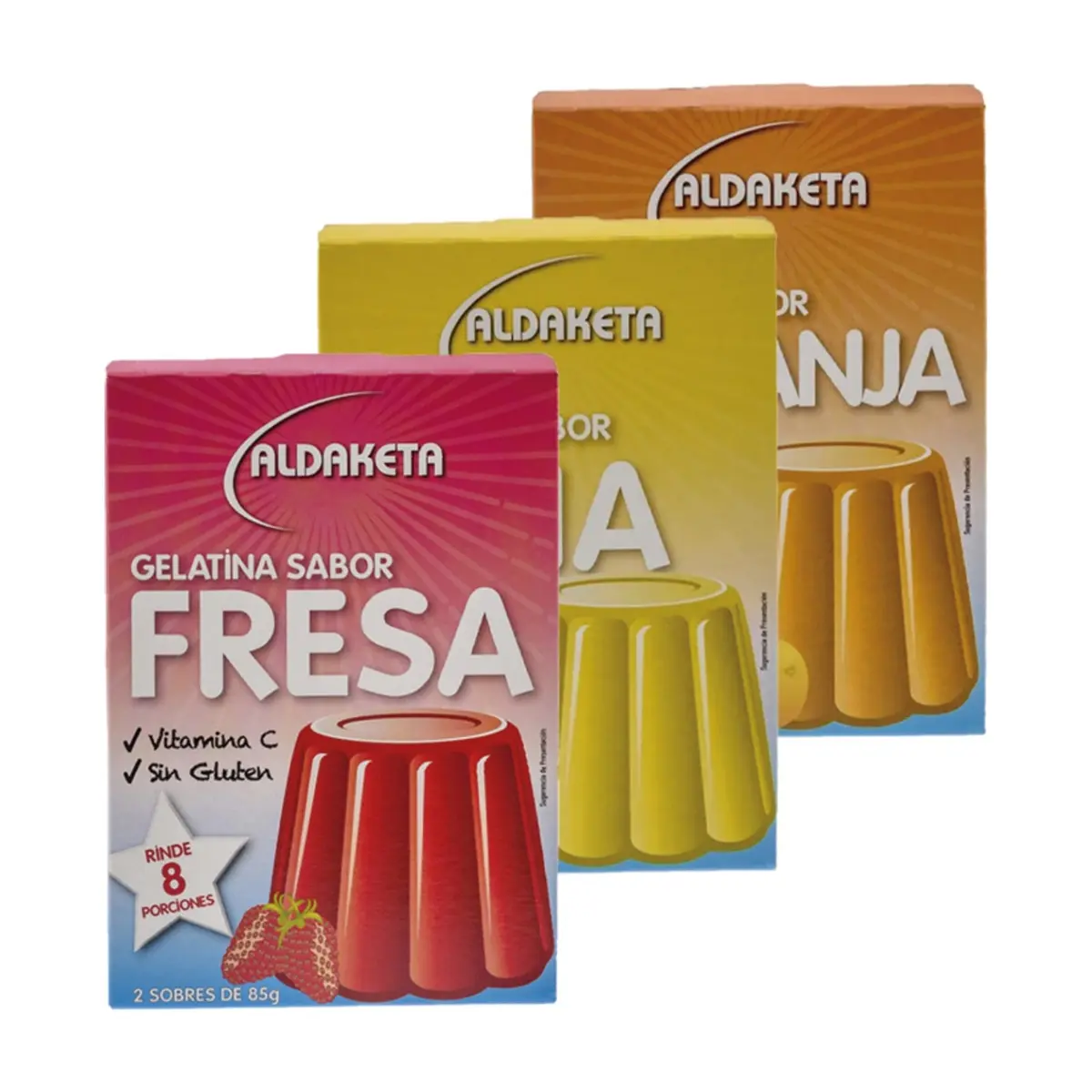 Gelatina sabor fresa + Gelatina sabor piña + Gelatina sabor naranja