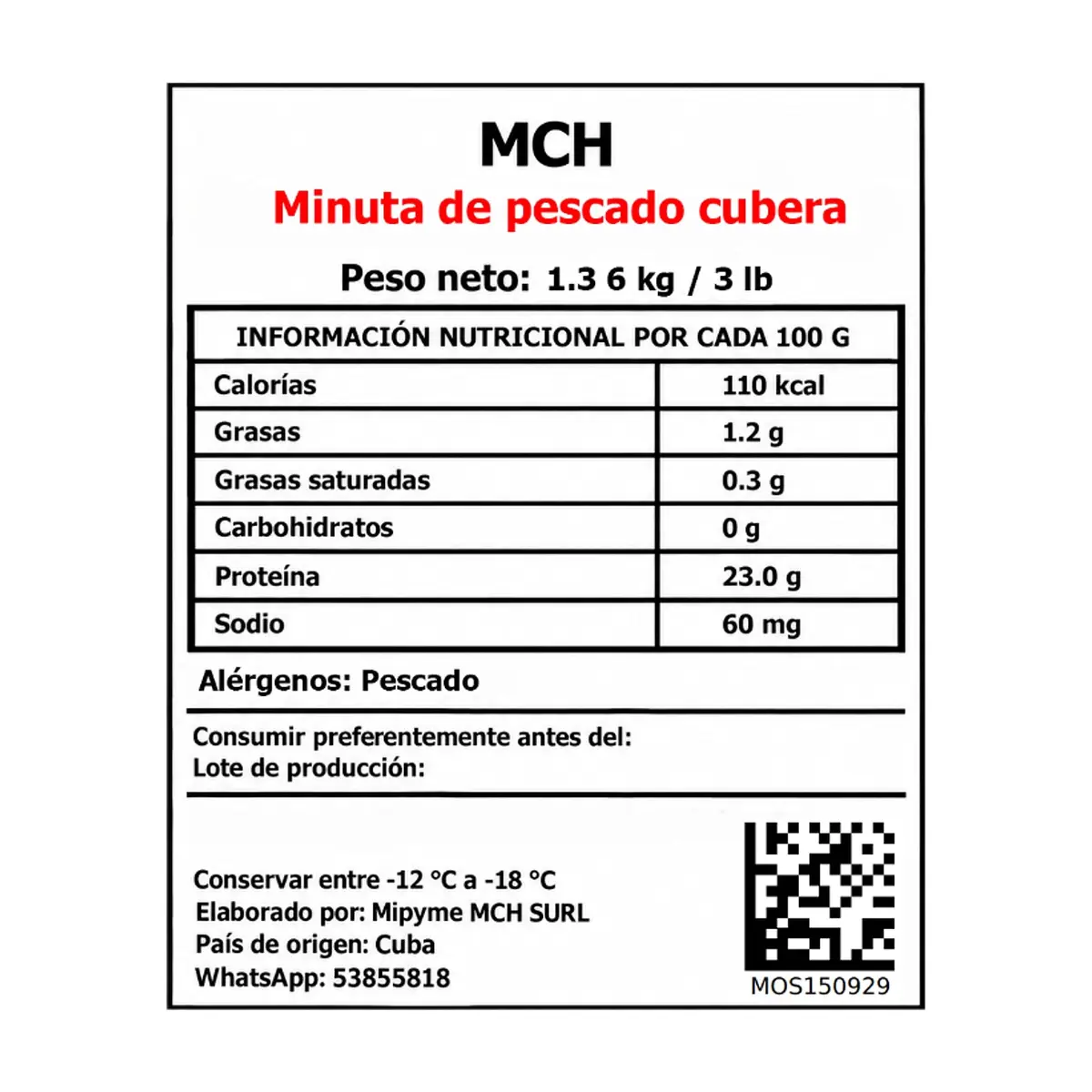 Minuta de pescado cubera MCH (1.36 kg / 3 lb) - Thumbnail 2