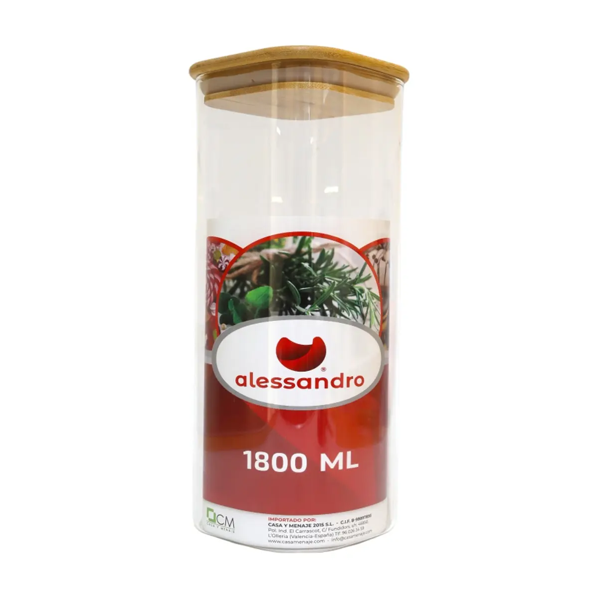 Envase - Recipiente - de borosilicato cuadrado con tapa de bambú de 1800 ml - Thumbnail 3