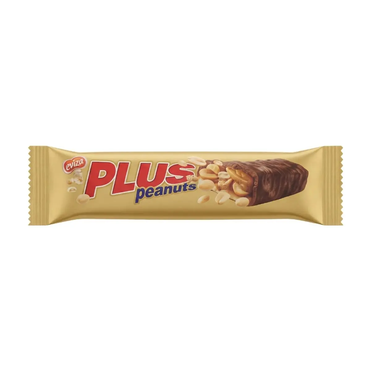 Barra de turrón de maní y caramelo cubierta de chocolate con leche Eviza Plus (50 g / 1.76 oz)