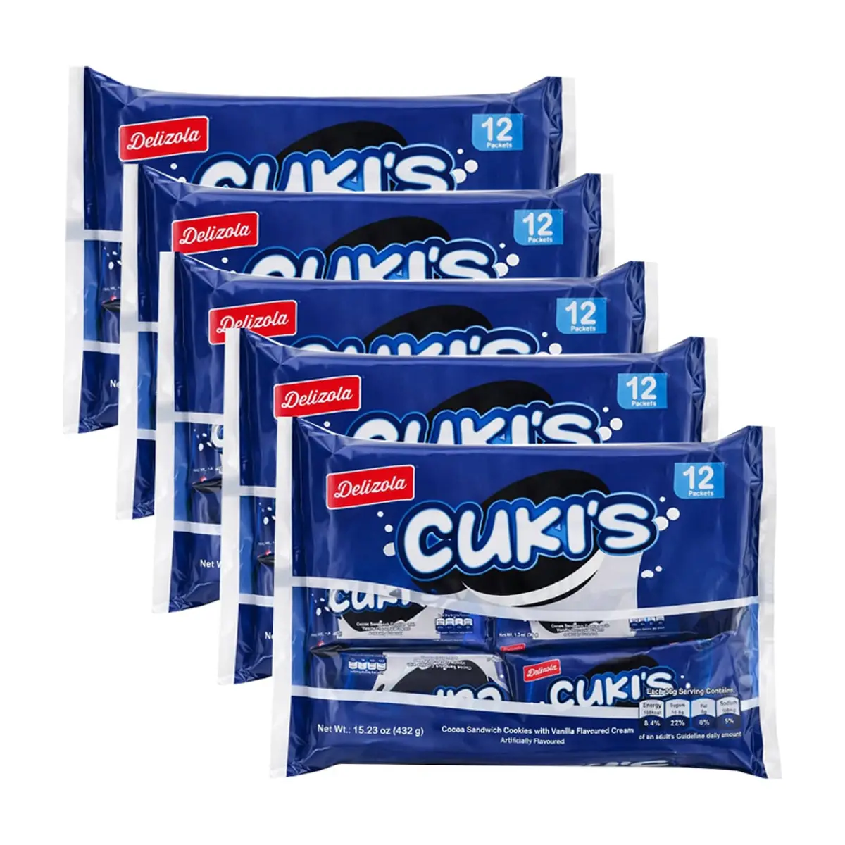 Galletas de cacao rellenas de vainilla Delizola (5 x 432 g / 15.24 oz)