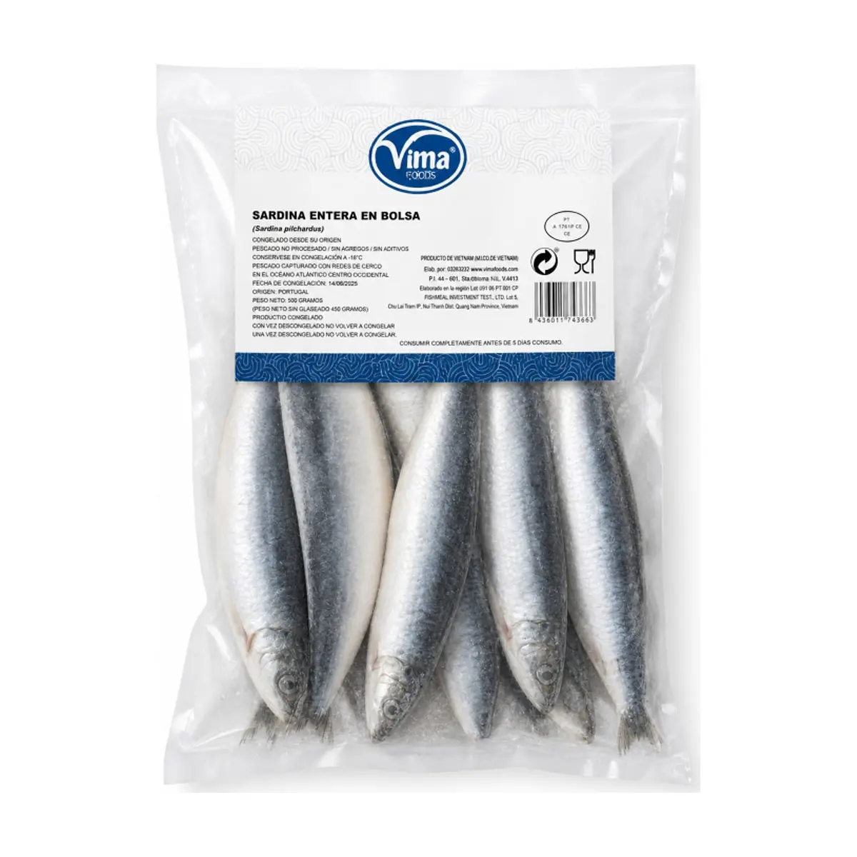 Sardina entera en bolsa Vima Foods (500 g / 1.1 lb)