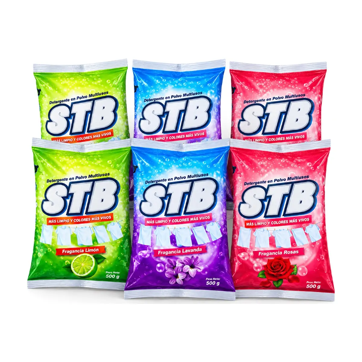 Combo de detergentes en polvo STB #2: Detergente en polvo fragancia a lavanda + Detergente en polvo fragancia a limón + Detergente en polvo fragancia a rosas