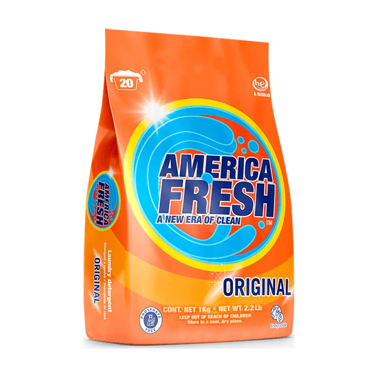 Detergente en polvo de fragancia original para ropa America Fresh (1 Kg / 2.2 lb) - Imagen 1