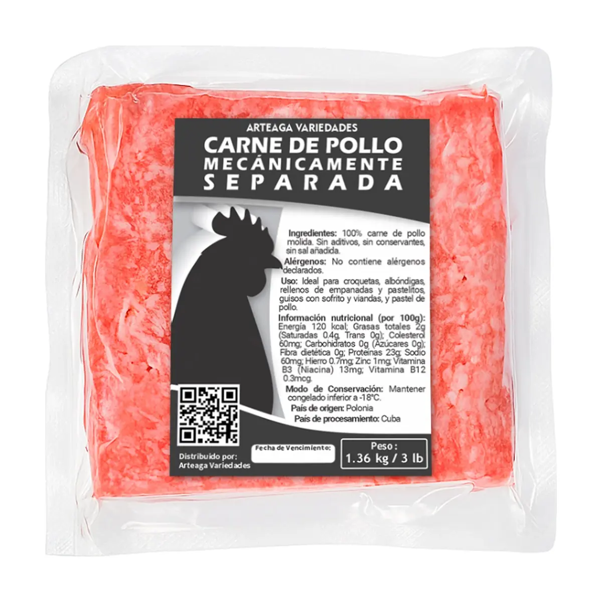 Carne de pollo mecánicamente separada Arteaga Variedades (1.36 kg / 3 lb)