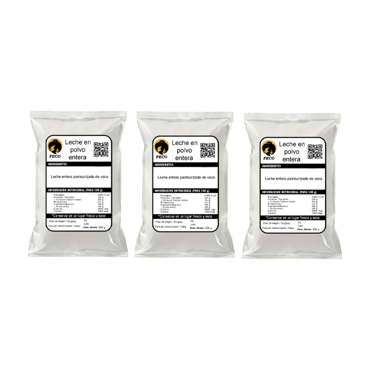 Leche en polvo entera Peco (3 x 500 g / 1.1 lb)