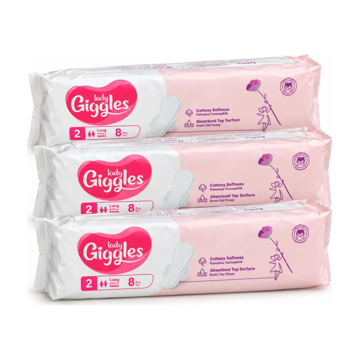 Toallas sanitarias larga talla 2 Lady Giggles (3 x 8 U) - Miniatura 1