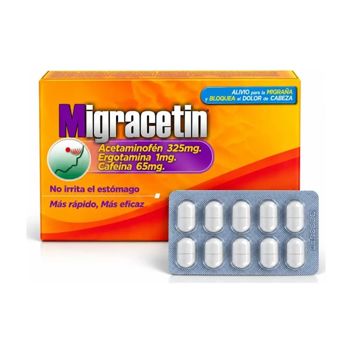 Acetaminofén+ Ergotamina+ Cafeína (10capletas) MIGRACETN - Imagen 1