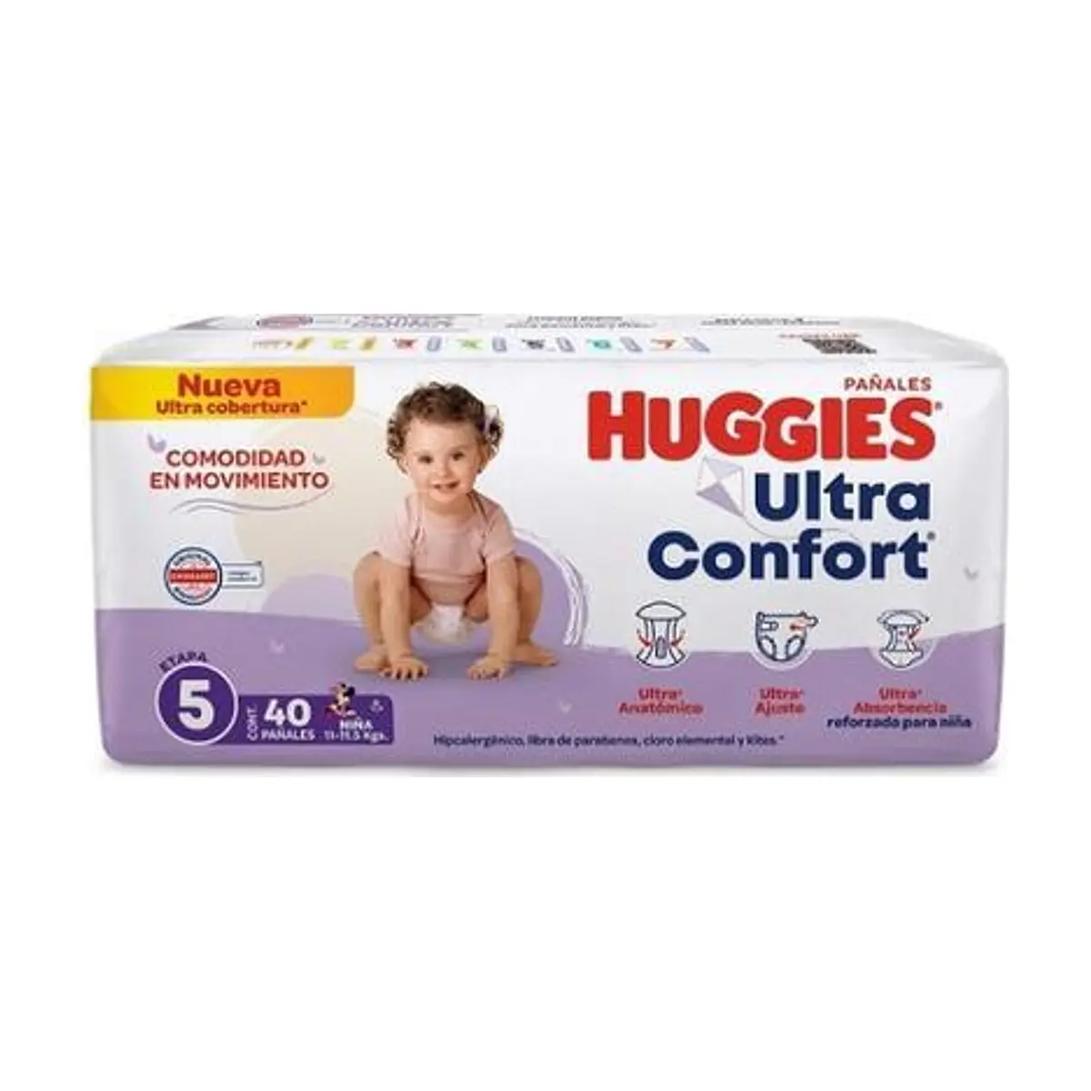 Pañales Desechables Etapa 5 Niña (40 piezas) HUGGIES